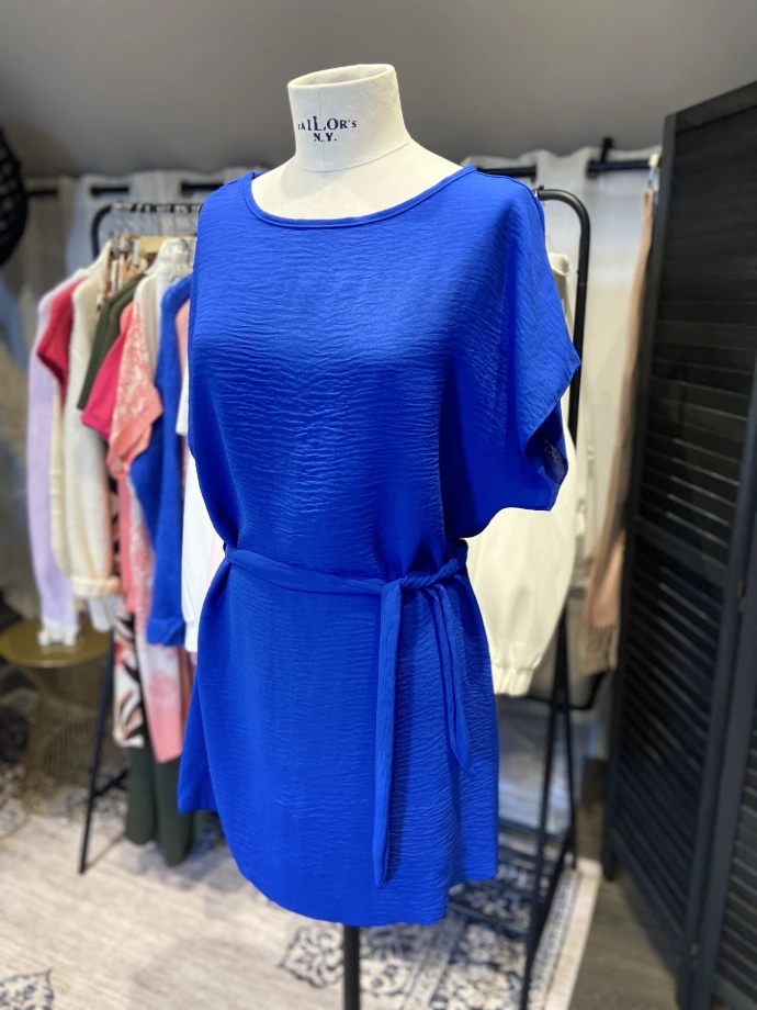 Korte zomerjurk effen blauw